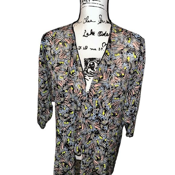 Lularoe Kimono Swim Cover Up Cardigan Sheer Pink Purple Black Shirley M - Picture 4 of 10